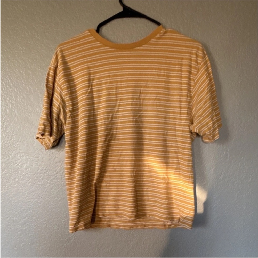 Brandy Melville Mustard and White Striped Tee